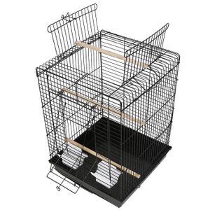 VOLIÈRE - CAGE OISEAU AG Volière Cage à Oiseaux Cage pour Perruche Canari avec 2 Jouets Ouverture Supérieure - 40 x 40 x 58 cm - Noir