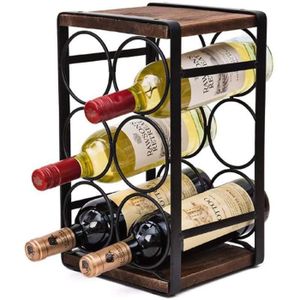 Desserte Vintage style industriel 3 /étag/ères 5 range-bouteilles support verres /à vin m/étal noir imitation bois