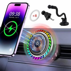 FIXATION - SUPPORT KENLUMO Qi 20W Supports telephone voiture colorée aromathérapie Chargeur sans fil magnétique pour voiture Auto Universel Ventouse