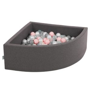 PISCINE À BALLES Piscine À Balles + 300 balles colorées - KiddyMoon - 90-30cm - Quart Angulaire - Gris Foncé: Perle-Gris-Transparent-Rose Poudré