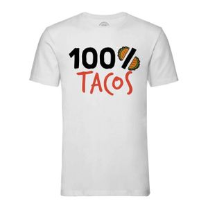 T-SHIRT T-shirt Homme Col Rond Blanc 100% Tacos Street Food Mexique France