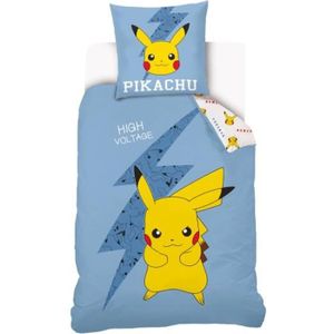 HOUSSE DE COUETTE SEULE Pokemon - Parure De Lit Pikachu Réversible Enfant - Housse De Couette 140x200 cm + Taie d'oreiller 63x63 cm - Bleu - 100% Coton