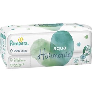 LINGETTES BÉBÉ LOT DE 3 - PAMPERS : Aqua Harmonie - Lingettes pour bébé au coton bio 2 x 48 lingettes