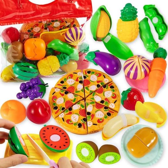 Jouet Fruits Et Légumes En Bois Pour Enfants 2 Ans - Set Dinette Avec Ustensiles De Cuisine, Cadeau Éducatif Montessori