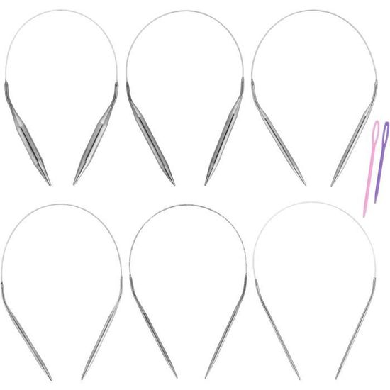 Aiguille A Tricoter Circulaire Set 8 Aiguilles Circulaires à Tricoter QWORK - Acier Inoxydable 80cm - Tailles 2 à 8mm Aiguille à Tricoter Circulaire