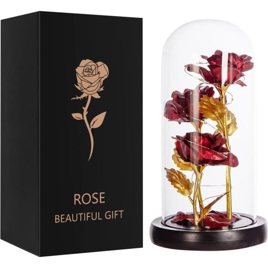 BOLEi Fleur Éternelle, Inspirée De La Belle Et La Bête, Présent Romantique En Verre Avec LED, Cadeaux Originaux Pour Épouse, Sœur, Amie Ou Maman
