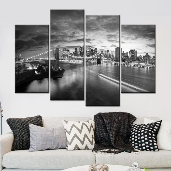 Peinture de toile moderne noir et blanc pont paysage art mur photos pour  salon sans cadre 4 pièces - Achat / Vente objet décoration murale -  Cdiscount