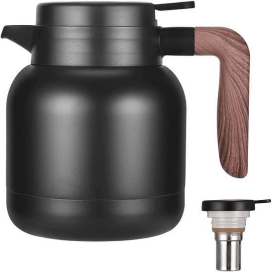 Pichet Isotherme 0,6L Thermos - Acier Inox, Poignée Bois, Bouton Sécurité | Café Maison/Bureau