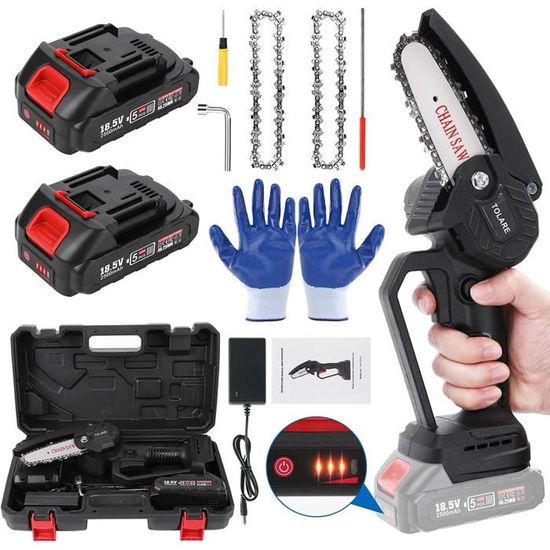 EJ.Life Mini Tronconneuse A Batterie , 6 Pouces Brushless Tronconneuse Electrique Sans Fil Avec 2 Batteries 1200mah Elagueuse Batterie 87352179
