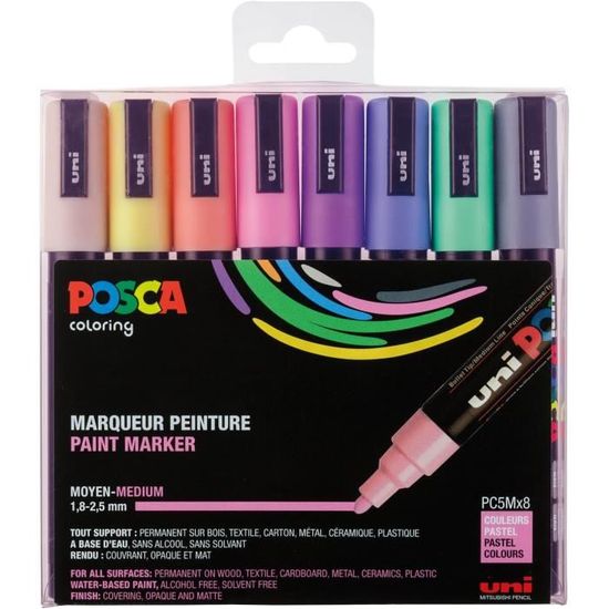 Set POSCA 18 Pennarelli Acrilici Uniposca Con Punta Media 2,5 Mm - Colori Assortiti Per Disegno Su Legno, Tessuto, Vetro E Altro