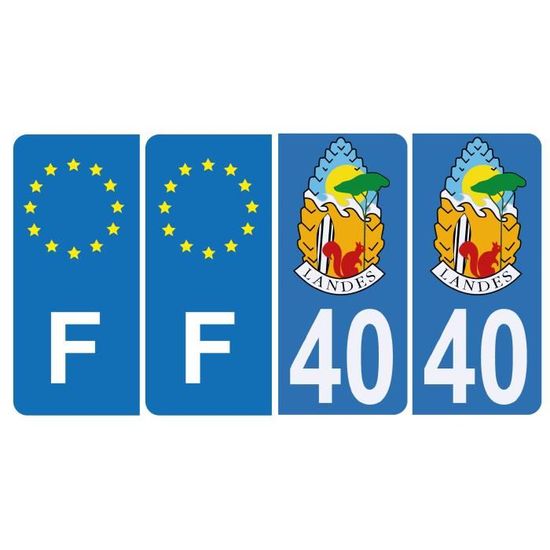Autocollant Plaque Immatriculation Département 40 Landes - Lot De 2 Stickers Officiels FIEV