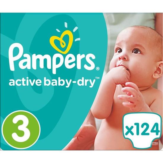 Pampers couches active baby dry Taille 3 - 1 paquet de 124 couches