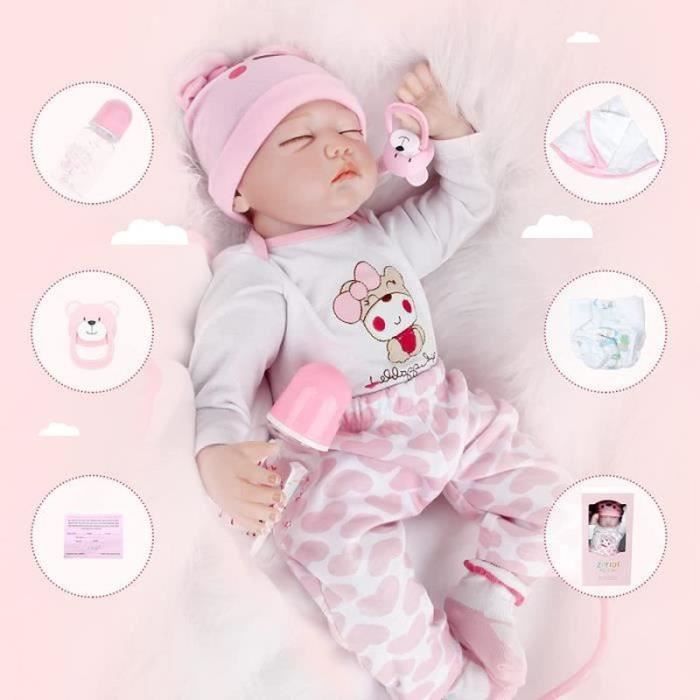 Xu Poupee Reborn Fille Reborn Bebe Dolls Silicone Souple Bebe Realiste Fermer Les Yeux Poupee 55 Cm Cdiscount Jeux Jouets