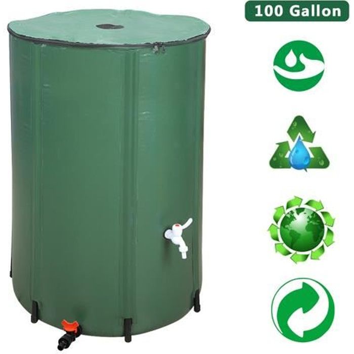 Récupérateur d'eau de pluie pliable 380L, ⌀ 60 x 90 cm