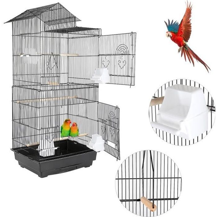 Grande Cage Perroquet Volière Oiseaux Métal Cacatoès Perruche Canaris Perroquet