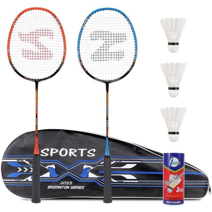 Fostoy Ensemble de Raquettes de Badminton, Paquet de 2 Raquettes de Badminton avec 3 Volants, Sac de Transport et 2 Surgrip, Raquett