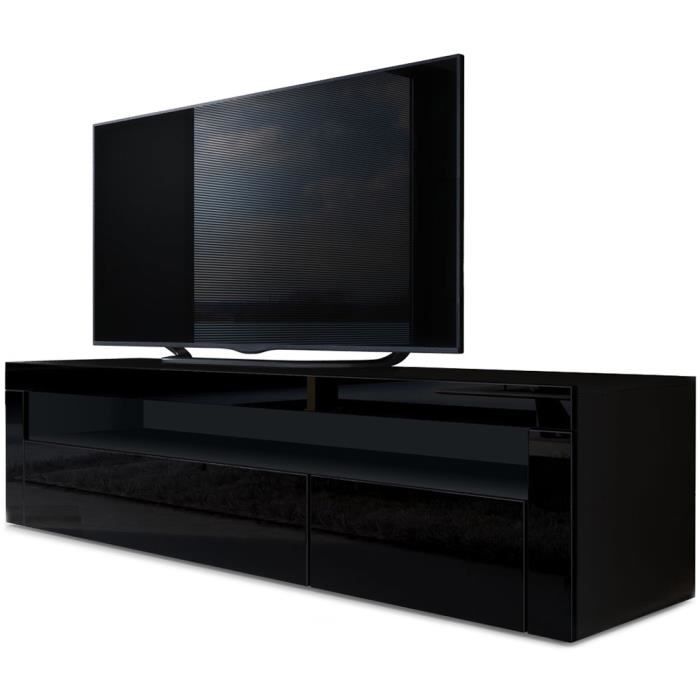 Meuble TV bas Valencia en Noir mat - Noir haute brillance - Noir haute brillance