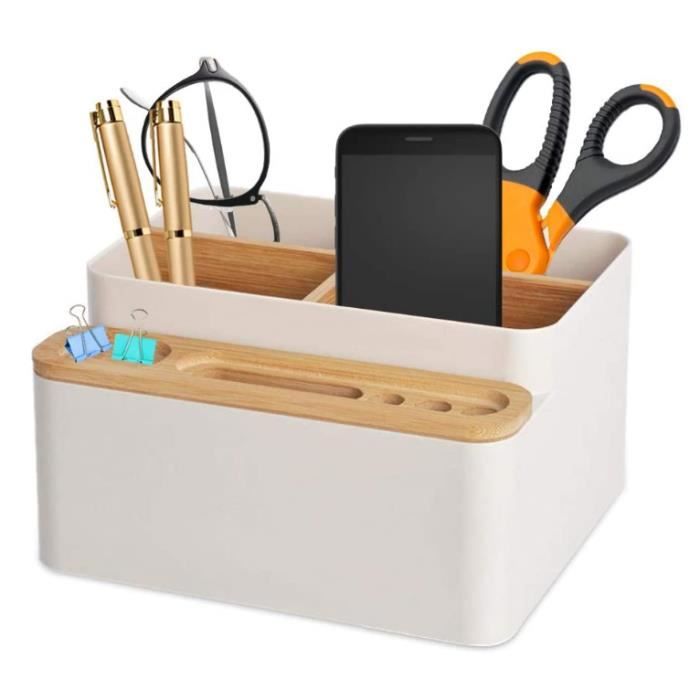 Organisateur De Bureau, Boîte De Rangement De Bureau, Distributeur De Support De Fournitures De Bureau En Bambou Boîte De Rangement