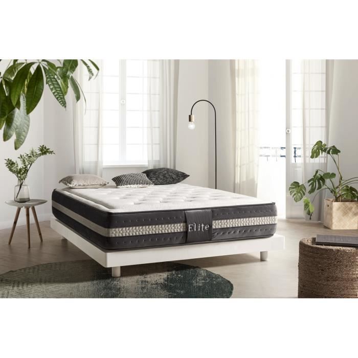 Matelas ELITE WELLNESS 180x200 cm Ressorts ensachés - Mousse mémoire réversible - Hiver - Été