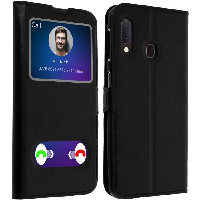 Housse Samsung Galaxy A20e Protection Double Fenêtre Fonction Stand Noir