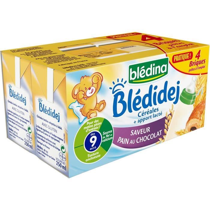 LOT DE 2 - BLEDINA : Blédidej - Céréales lactées pain au chocolat dès 9 mois 4 x 250 ml