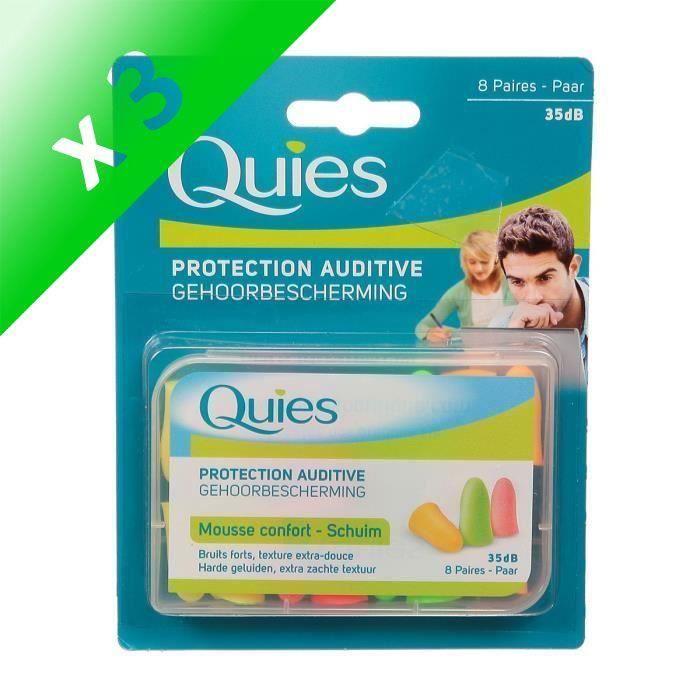 QUIES Protection auditive - Mousse confort - Fluo - 8 paires (Lot de 3)