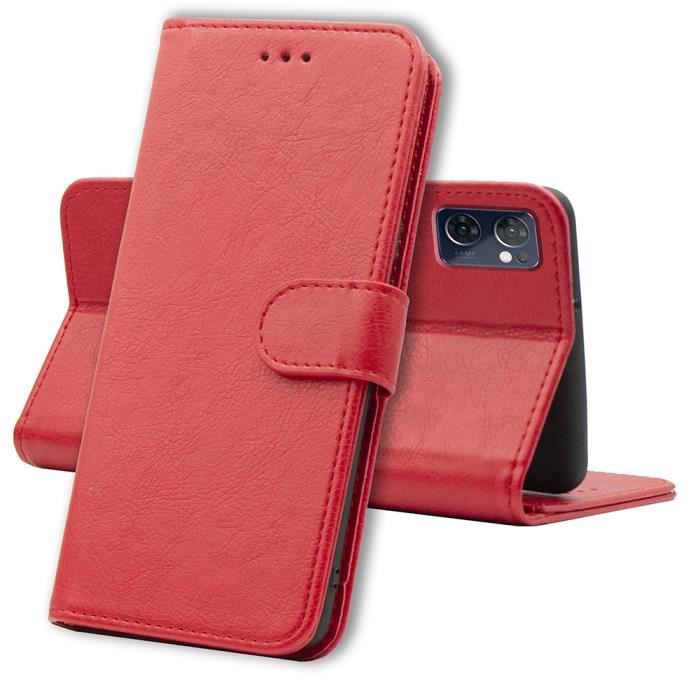 Coque pour Oppo Find X5 Lite, Coque Oppo X5 Lite - Portefeuille Rabat Clapet Aimanté - Rouge