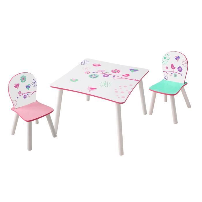 Table et chaises d'enfant Fleurs et Oiseaux, fabriquées en MDF. Faciles à nettoyer. Disposent d'une qualité excellente.