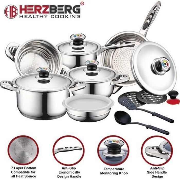 Batterie de Cuisine 16 pièces induction - Sets de casseroles - Couvercle en acier inoxydable avec indicateur de chaleur