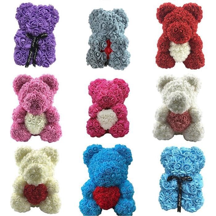 Cadeau de la Saint-Valentin Rose nounours fleur artificielle Saint-Valentin anniversaire, amour gris, multicolore