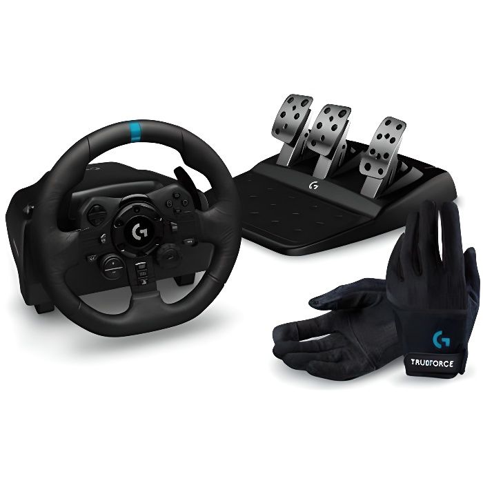 Pack Gaming Volant et Pédales Logitech G923 Trueforce pour PS4 PS5 PC + GANTS de course