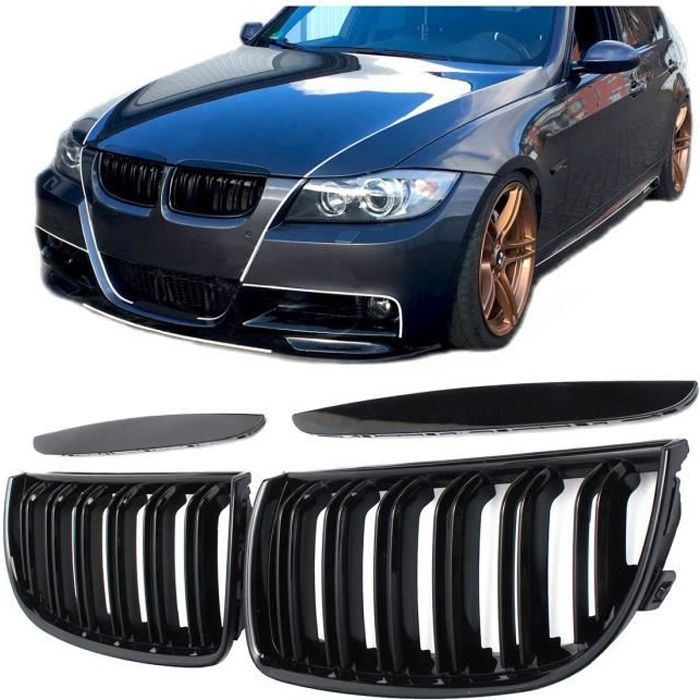 2x Grille Calandre Brillant Noir Double Slat Sport Rénale Pour BMW E90 E91 05-08