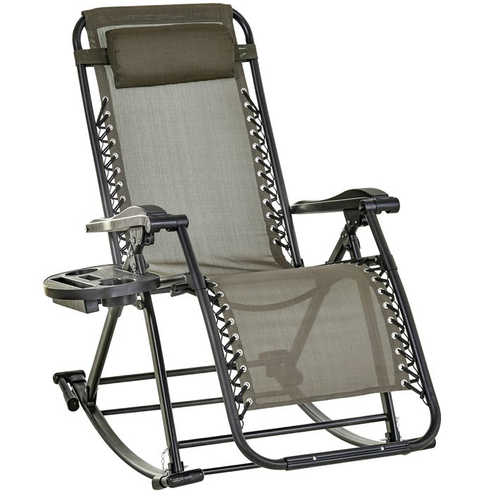 Chaise longue fauteuil à bascule pliable de jardin 2 en 1 design contemporain dim. 133L x 67l x 95H cm acier polyester gris