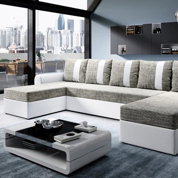 Canapé d'angle convertible - DABIH - blanc / brun - style moderne