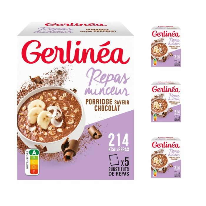 Gerlinéa - 20 Petits Déjeuners Pörridges Saveur Chocolat - Idéal pour un Petit-Déjeuner Complet et Rapide - 4 boîtes de 5 portions