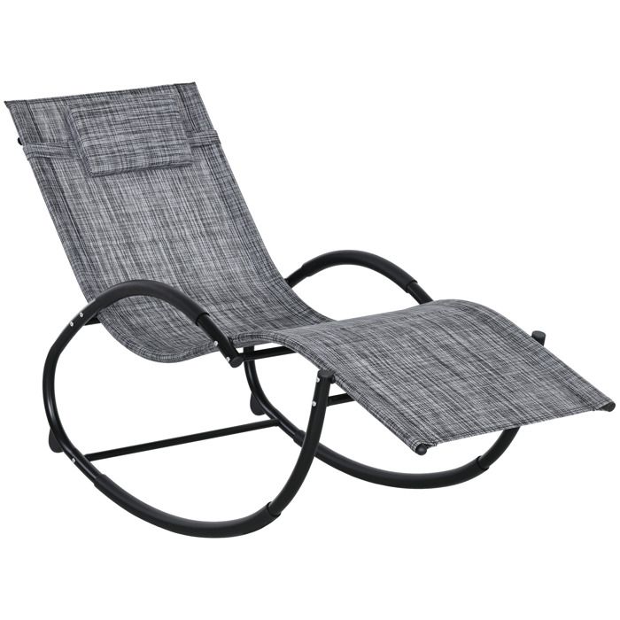 Chaise longue à bascule - Outsunny - avec tétière - utilisation extérieure intérieure - gris chiné