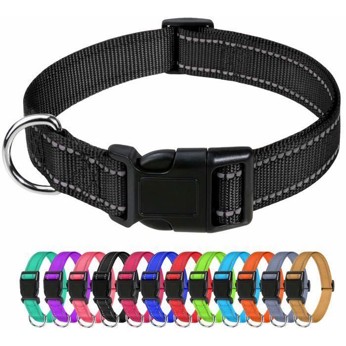 Colliers réfléchissants en nylon pour chien collier classique réglable avec boucle à dégagement rapidenoir(M 25 cm/35-50 cm)