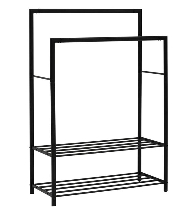 Portant à vêtements avec 2 étagères en métal coloris noir - Longueur 117 x Profondeur 50 x Hauteur 170 cm Portant à vêtements avec 2 étagères en métal coloris noir - Longueur 117 x Profondeur 50 x Hauteur 170 cm