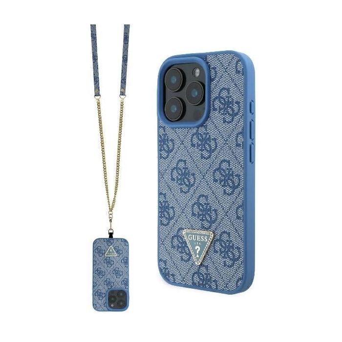 Coque pour iPhone 16 Guess Leather Metal Logo Metal Logo Strass Bandoulière GUHCP16SP4TDSCPW - vue 5