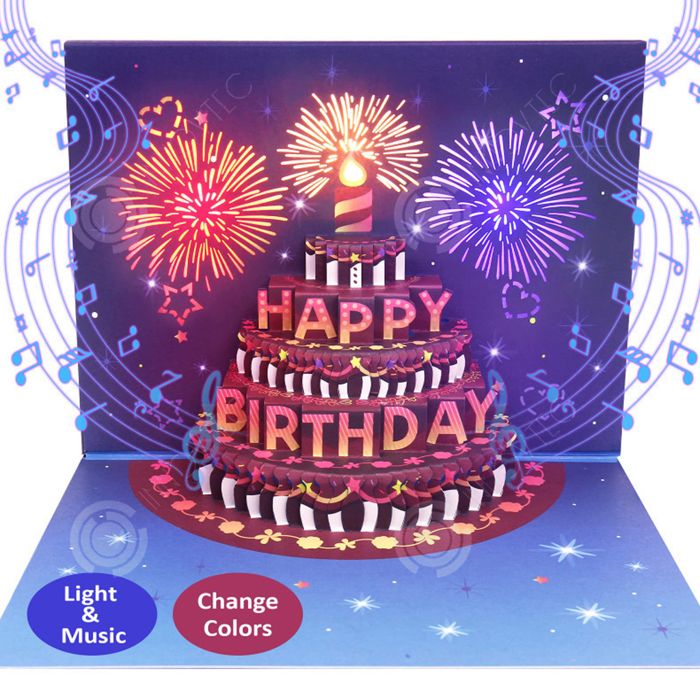 Carte D'anniversaire Pop-up 3D Avec Lumières Et Musique - Bougie LED Soufflable Et Feux D'artifice ! Parfaite Pour Homme, Femme, Enfant