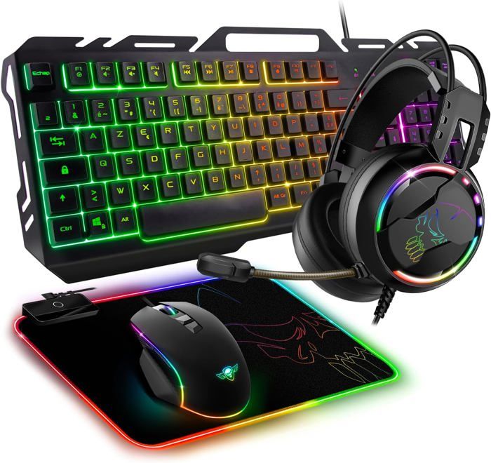 – Ultimate 300 Pack Clavier Souris Gamer 4En1 Casque Gaming & Tapis Rgb Pour Pc Ps5 Ps4 Xbox One Clavier Gamer Azerty Fr