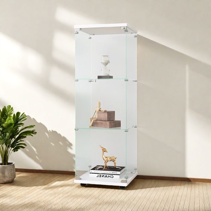Armoire à triple vitrage une porte verre trempé vitrine en verre blanc vitrine armoire 42.4x36.3x125.2cm vitrine de rangement