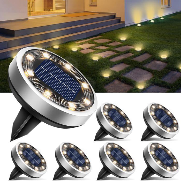 Lampes solaires au sol - PZCC - 7 pièces - 8 LED - IP65 étanche - Blanc chaud