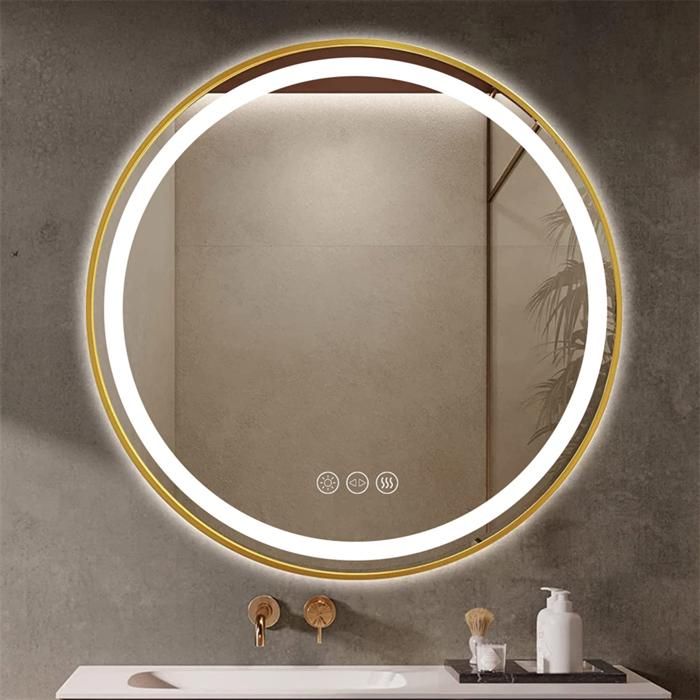 Miroir Salle Bain LED Rond Doré - 80cm Anti buée - Miroir Mural à Suspendre avec Interrupteur Tactile Corde Réglable