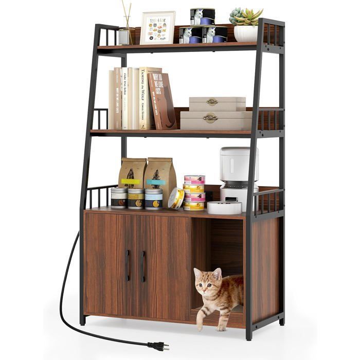 Meilleurs prix pour Meuble Bac À Litière Pour Chat Avec Étagères Costway, Meuble De Toilettes Caché Pour Chat, Station De Charge, Double Portes, Noyer