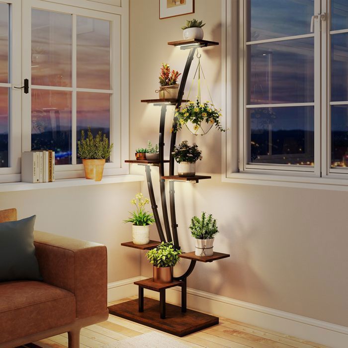 Support Plante Intérieur - RELAX4LIFE - Lumière de Croissance - Étagère à Fleurs 8 Niveaux - Cadre en Métal - Hauteur 156CM