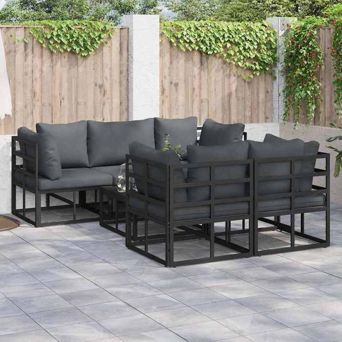 vidaXL Ensemble de canapé de jardin avec coussin 6 pcs Noir Aluminium Ensemble moderne de meubles dextérieur 3378948