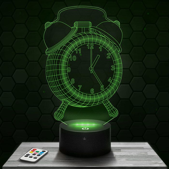 Lampe 3D - Réveil Matin - Accessoire Objet Cadeau Réveil Matin - Veilleuse Led Tactile avec socle au choix et télécommande