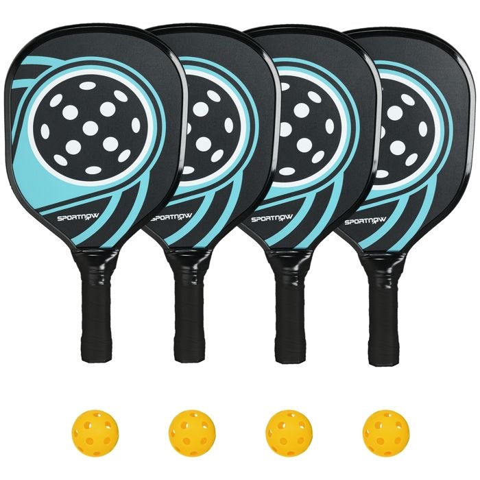 SPORTNOW Set De Pickleball - 4 Raquettes, 4 Balles, Sac De Transport - Pour Intérieur Et Extérieur, Jeunes Et Adultes
