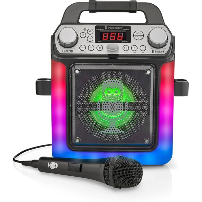 Klack Enceinte Karaoké Portable Avec Microphone, Lumières LED Et Effets De Changement De Voix Rose